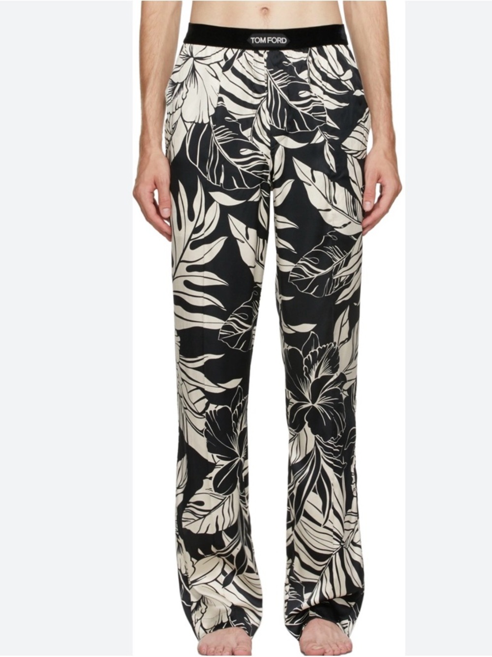 TOM FORD Black & Off-White Silk Hibiscus size large Pants